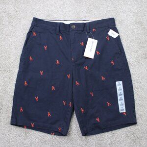 Old Navy AOP Shorts NWT Mens 30 Ultimate Slim Built in Flex Blue w/ Red Lobsters